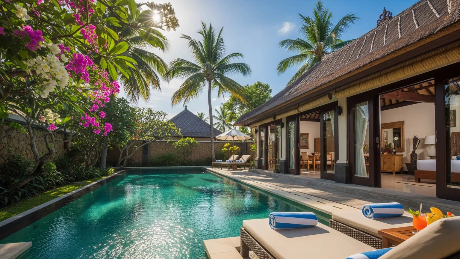 Außenansicht einer luxuriösen Mietvilla mit privatem Swimmingpool und Garten in Göcek. Ein Ferienhaus, das Privatsphäre für Familien und Freundesgruppen bietet.