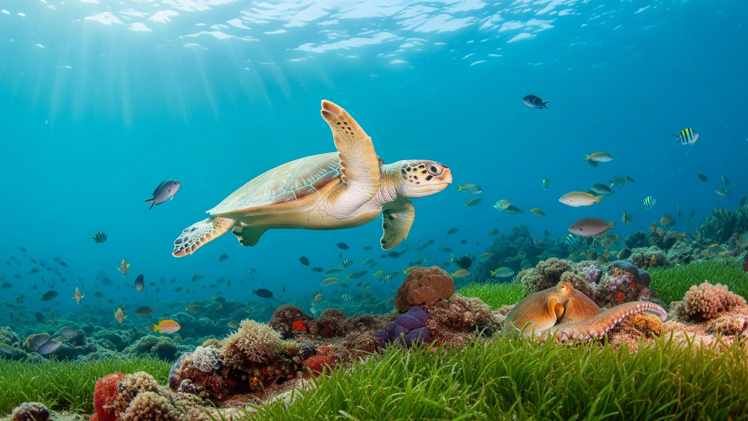 Göcek'in berrak sularındaki zengin su altı yaşamı; renkli balıklar, deniz kaplumbağaları (caretta caretta) ve antik amfora kalıntıları. Dalış ve şnorkel için eşsiz bir biyoçeşitlilik.